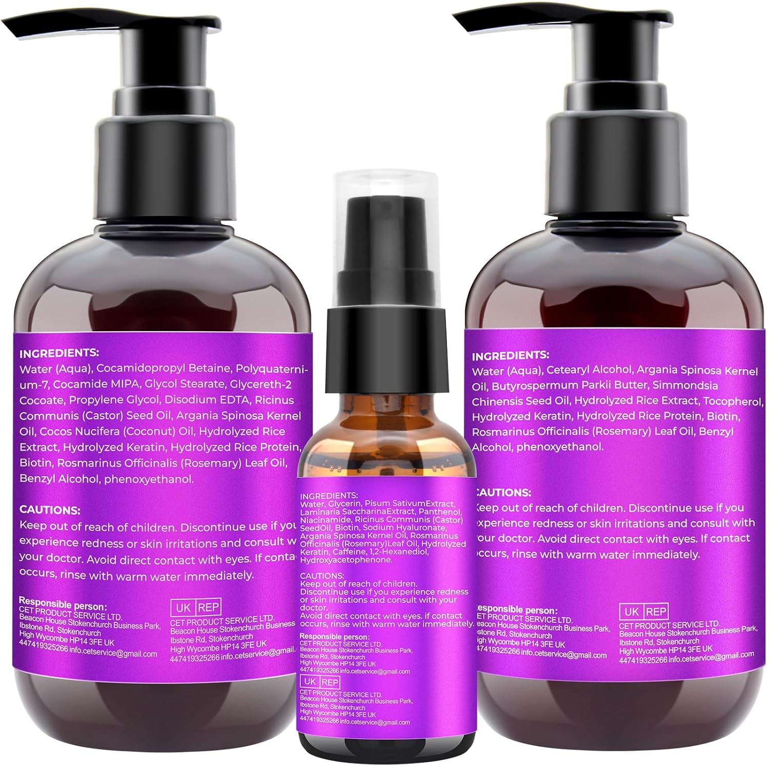 Rosemary + Biotin 3 Piece Hair Care Set l Shampoo, Conditioner & Serum 